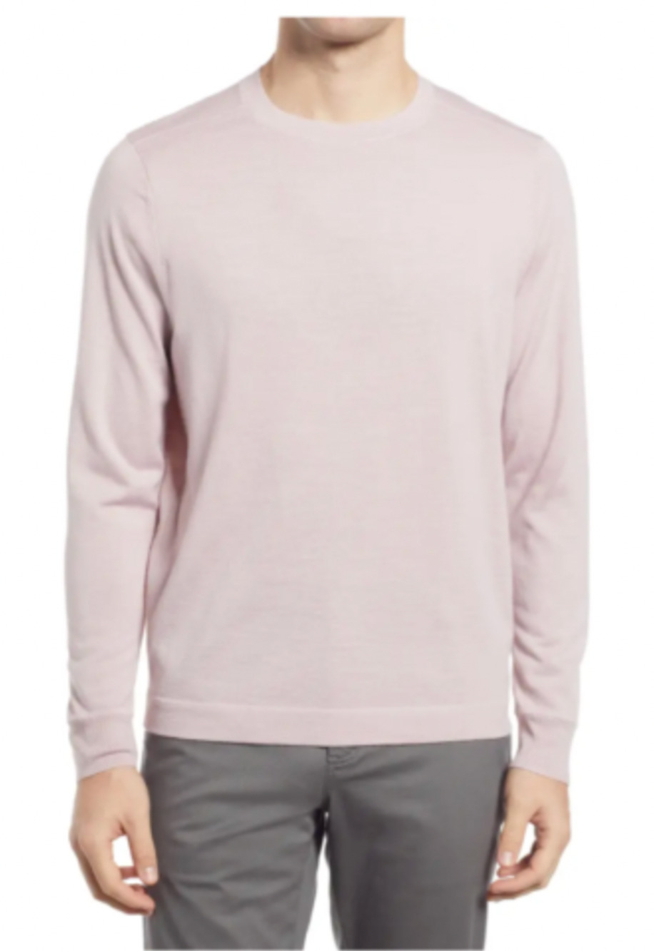 Nordstrom Mens Shop Tech Smart Crew Sweater Large Light Pink Merino Wool NWT $90